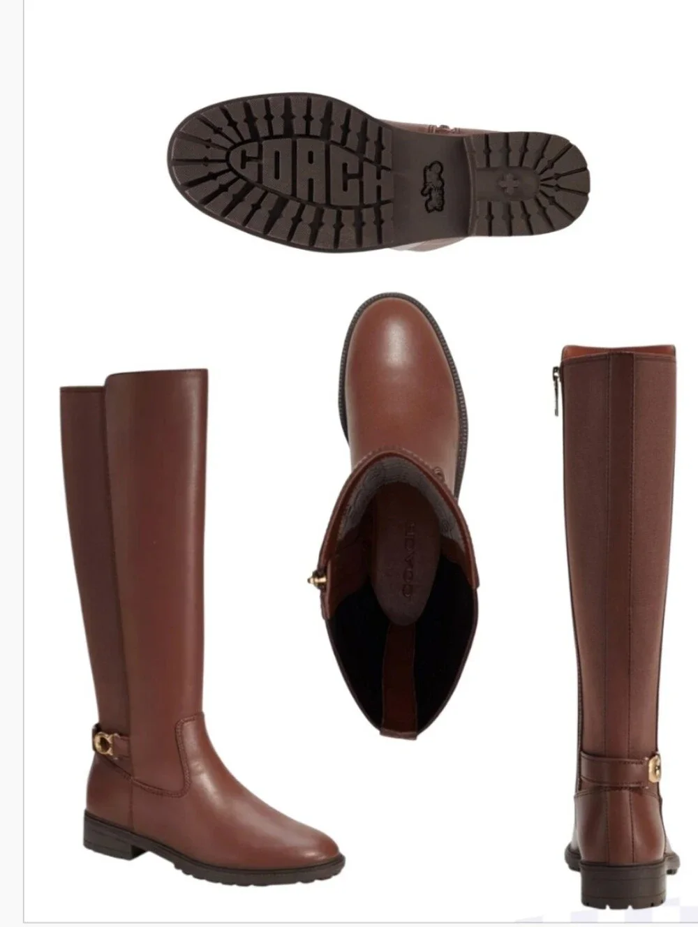 COACH Faith Brown Leather Knee High Lug Sole Riding Boots Size 9